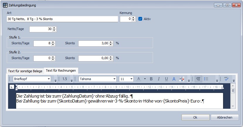 zahlungsbedingung verwalten
